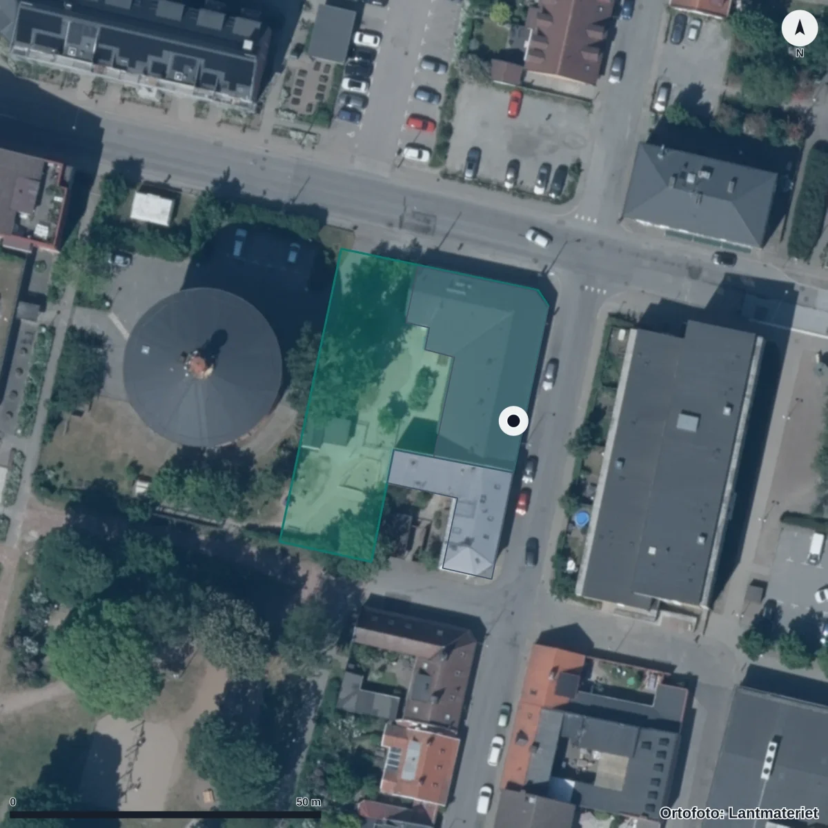 Flygbild över Kirsebergstornets Förskola, ortofoto från Lantmäteriet