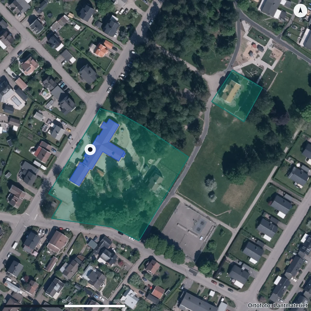 Flygbild över Lillegårdens Förskola, ortofoto från Lantmäteriet