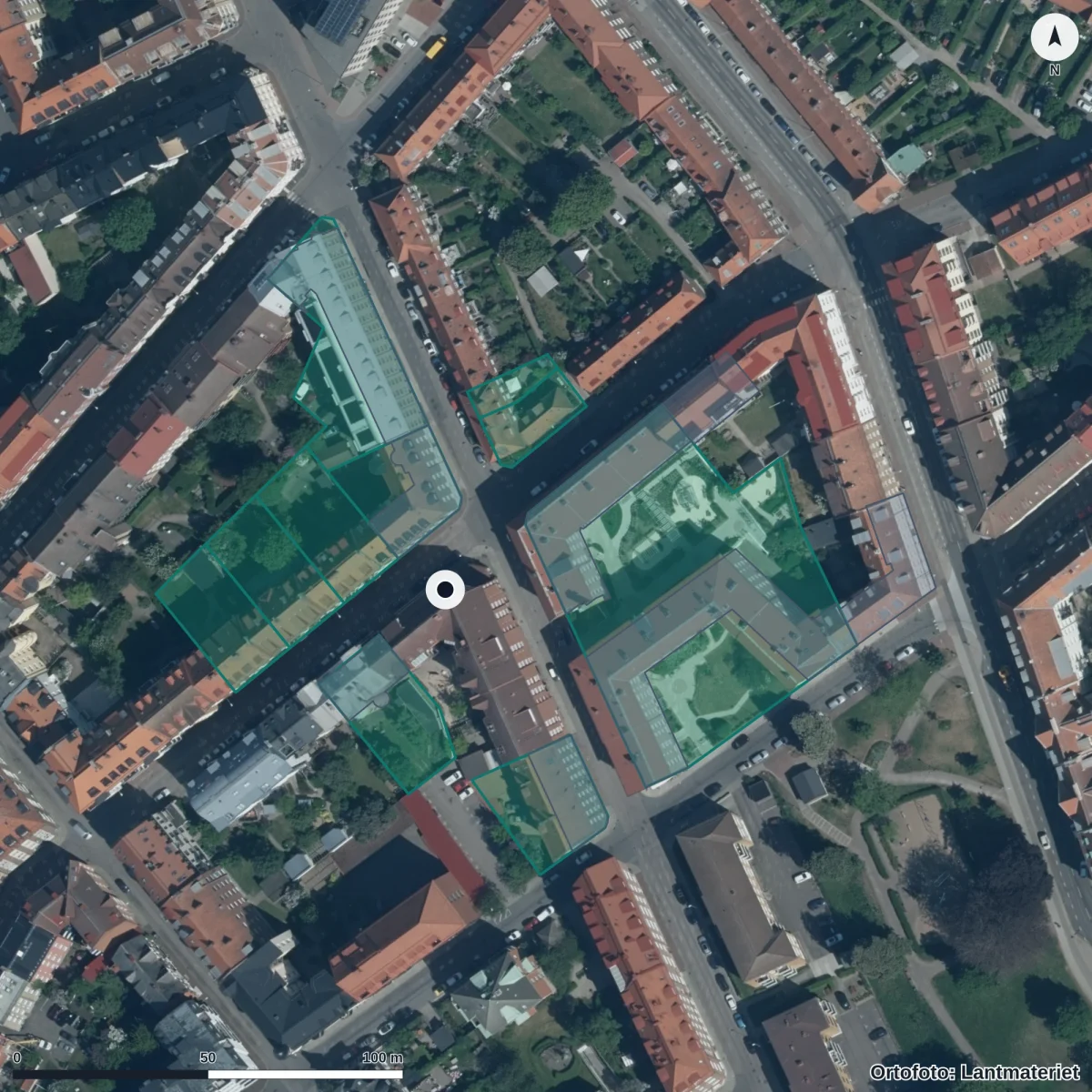Flygbild över Brommagatans Förskola, ortofoto från Lantmäteriet