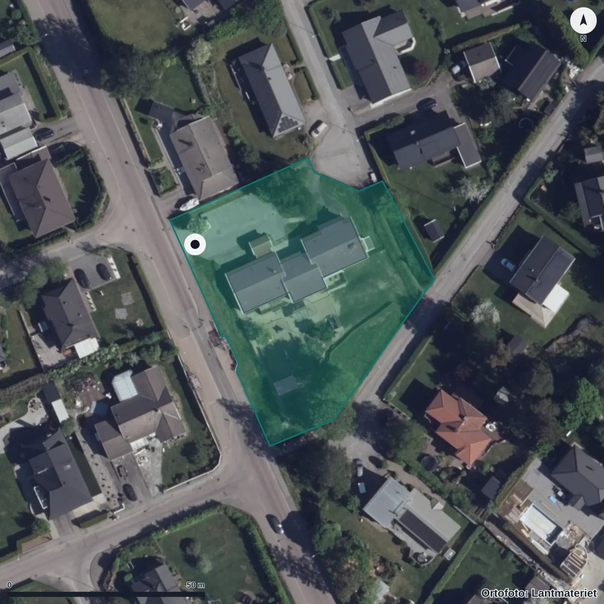 Flygbild över Fridåsens Förskola, ortofoto från Lantmäteriet