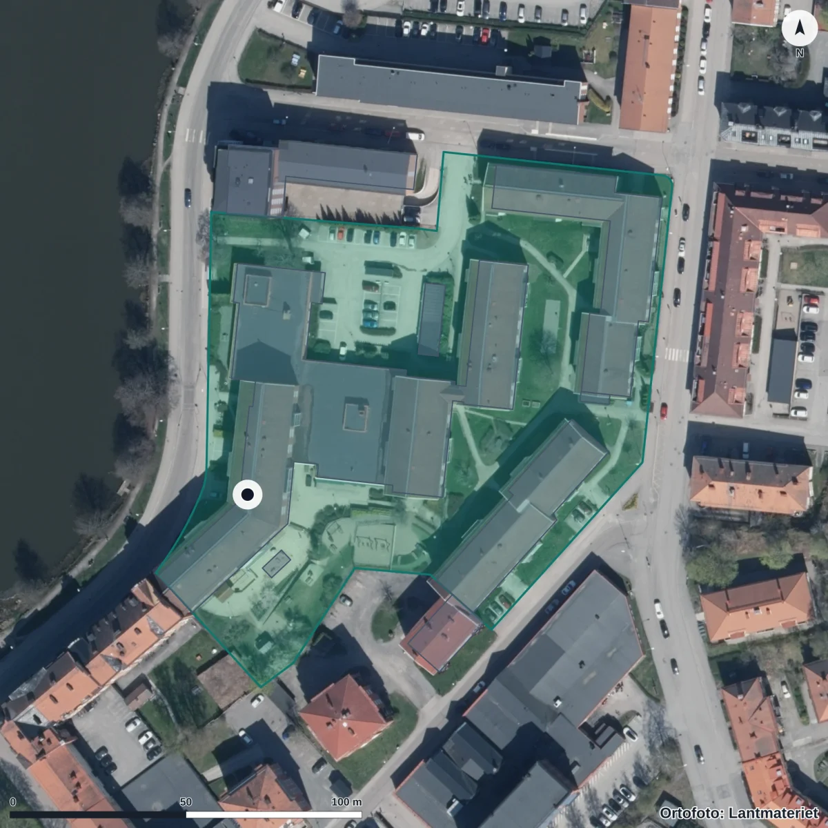 Flygbild över Strigelns Förskola, ortofoto från Lantmäteriet