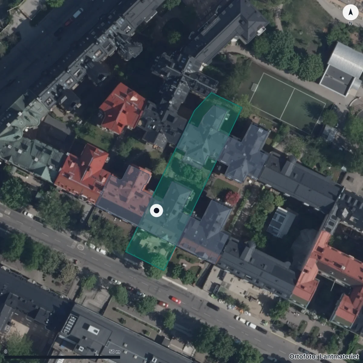 Flygbild över Förskolan Matteus, ortofoto från Lantmäteriet