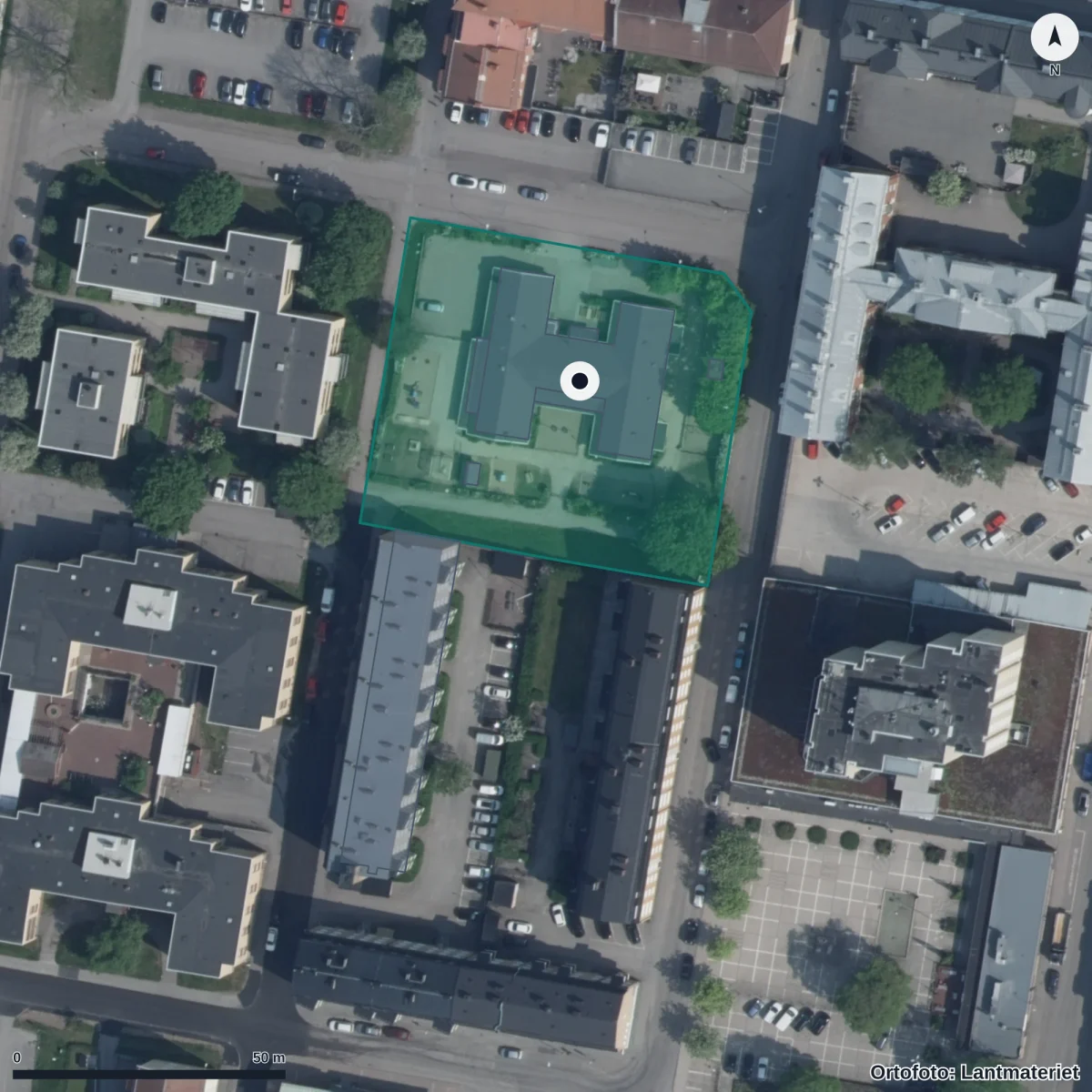 Flygbild över Brynäsgården, ortofoto från Lantmäteriet