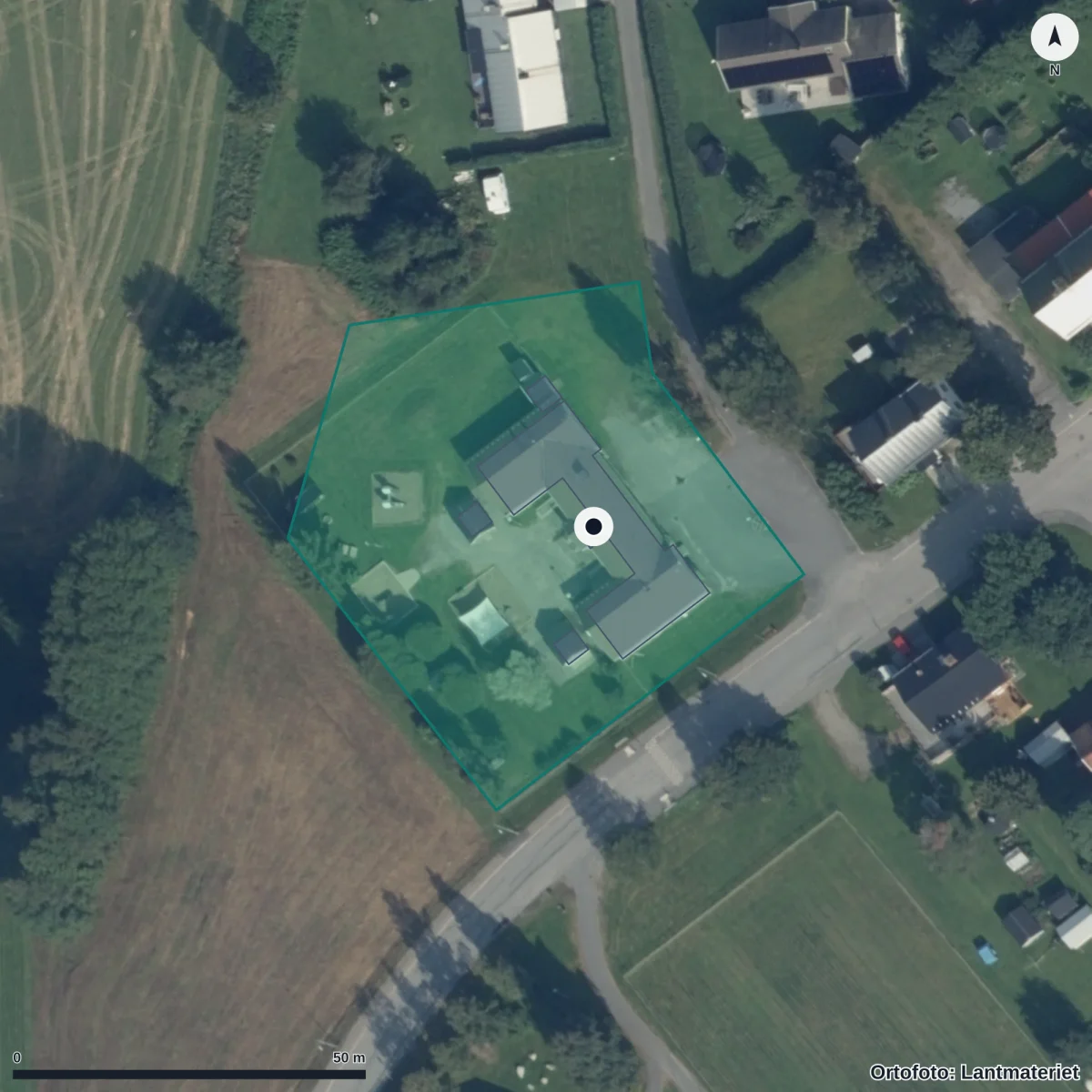 Flygbild över Liljegårdens Förskola, ortofoto från Lantmäteriet