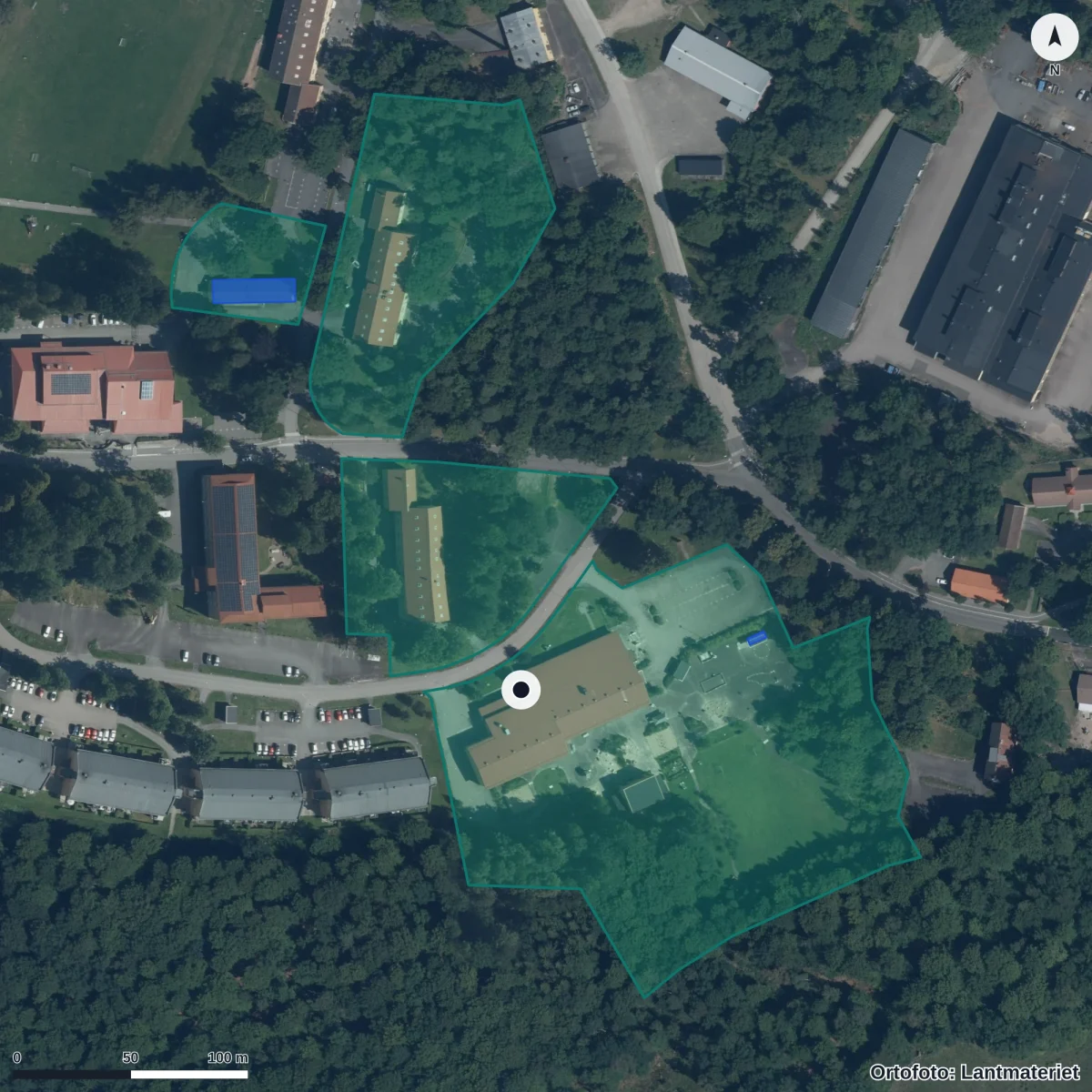Flygbild över Stralsunds Naturförskola, ortofoto från Lantmäteriet