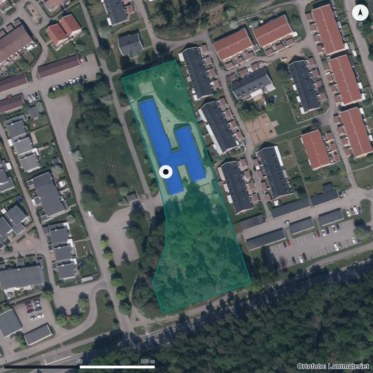 Flygbild över Citronfjärilens Förskola, ortofoto från Lantmäteriet