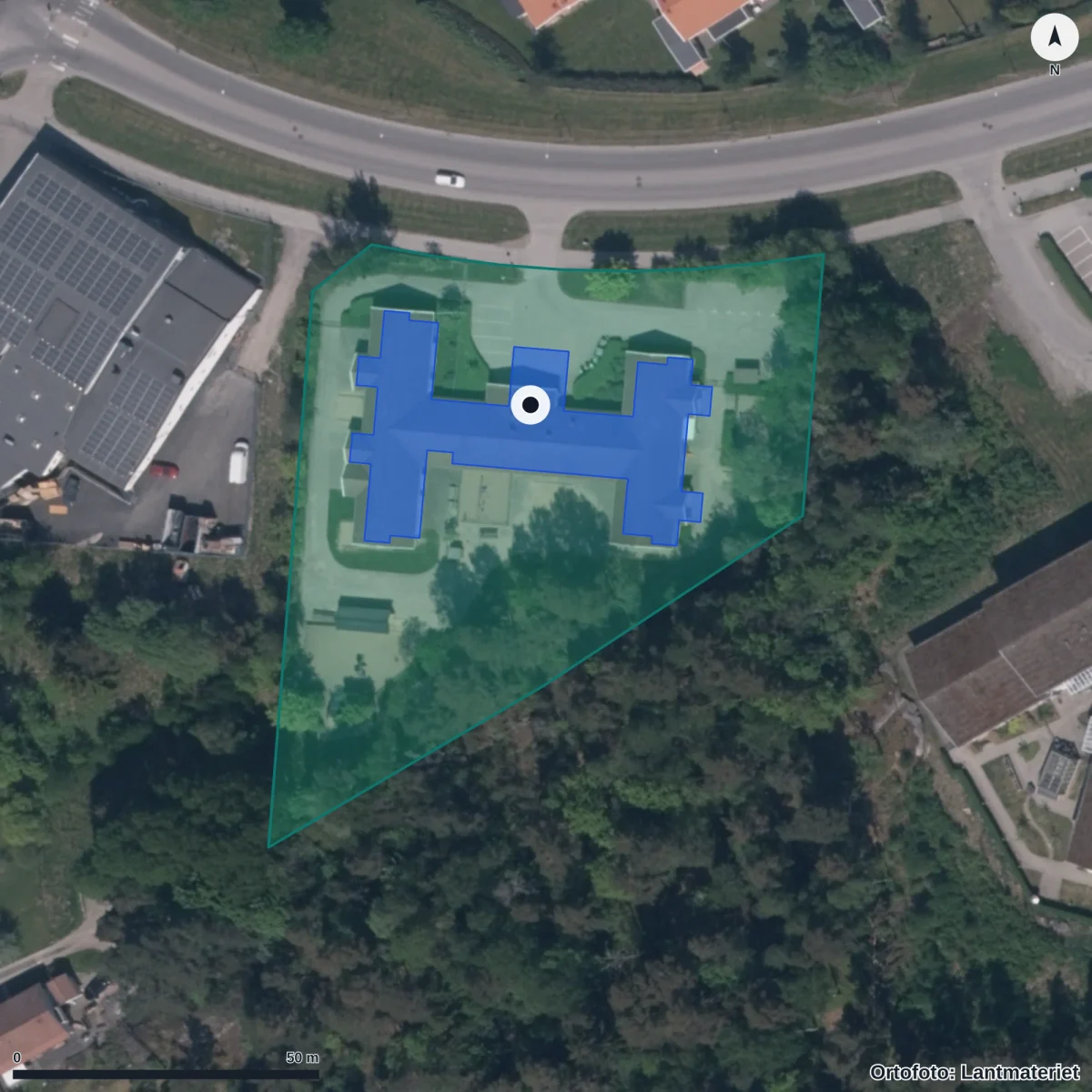 Flygbild över Blåvingens Förskola, ortofoto från Lantmäteriet