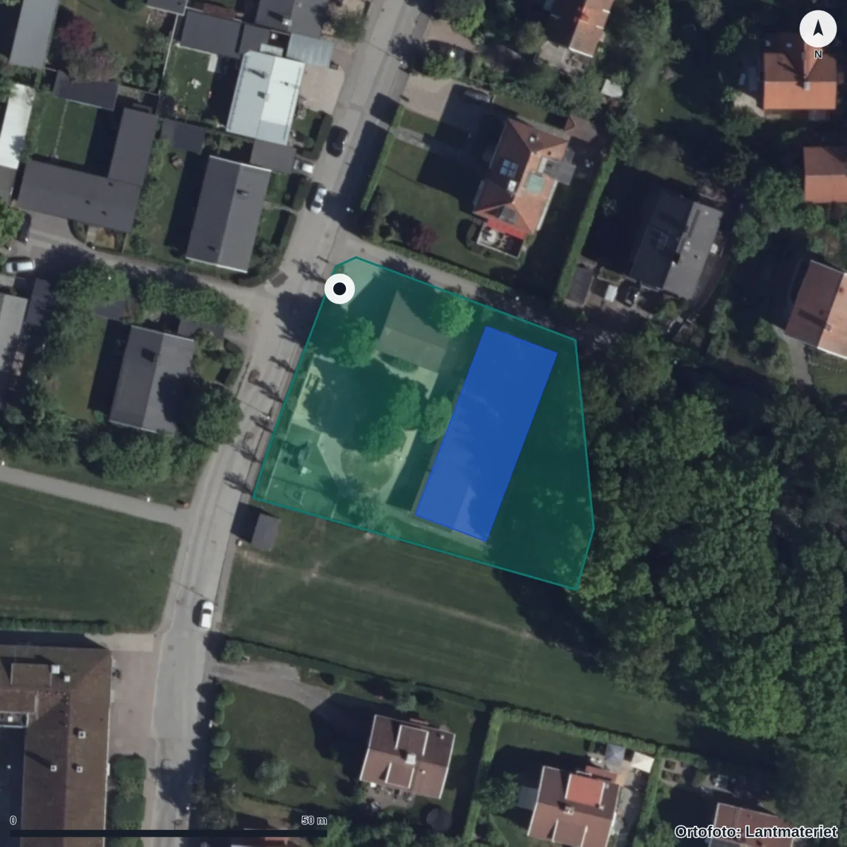 Flygbild över Skillnadsgatan 36 Förskola, ortofoto från Lantmäteriet