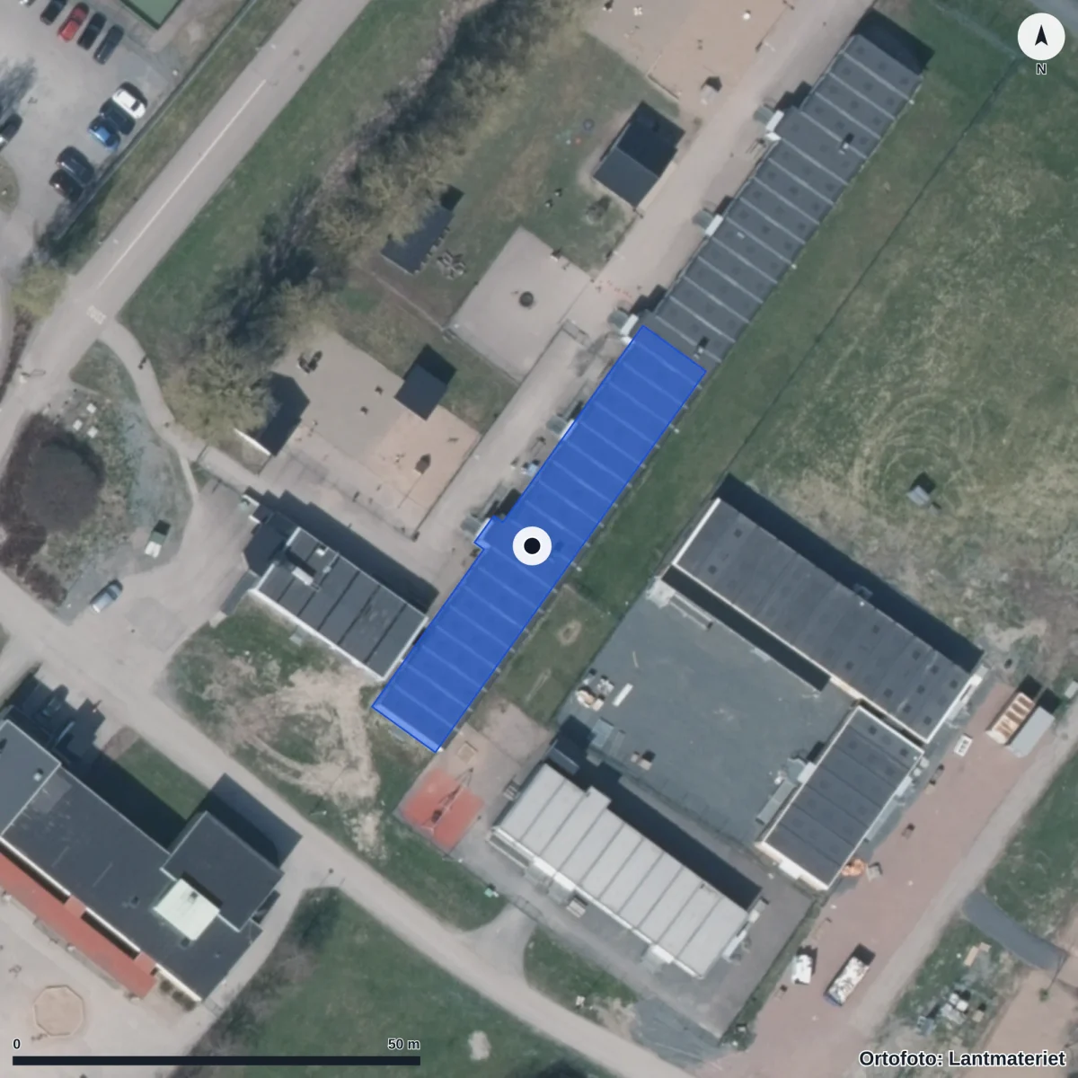 Flygbild över Sagostugans Förskola, ortofoto från Lantmäteriet