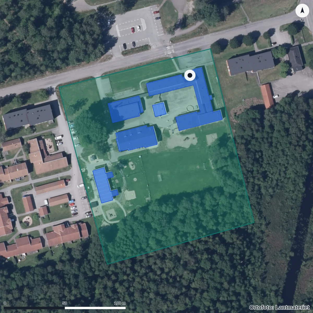 Flygbild över Åryds Förskola, ortofoto från Lantmäteriet