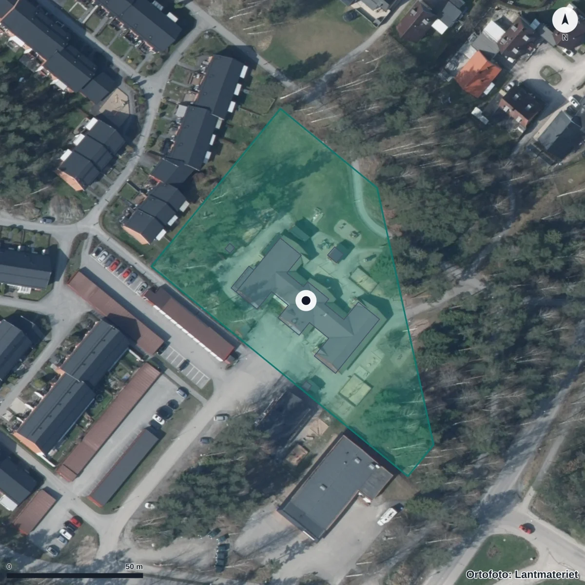 Flygbild över Stadsskogen, ortofoto från Lantmäteriet