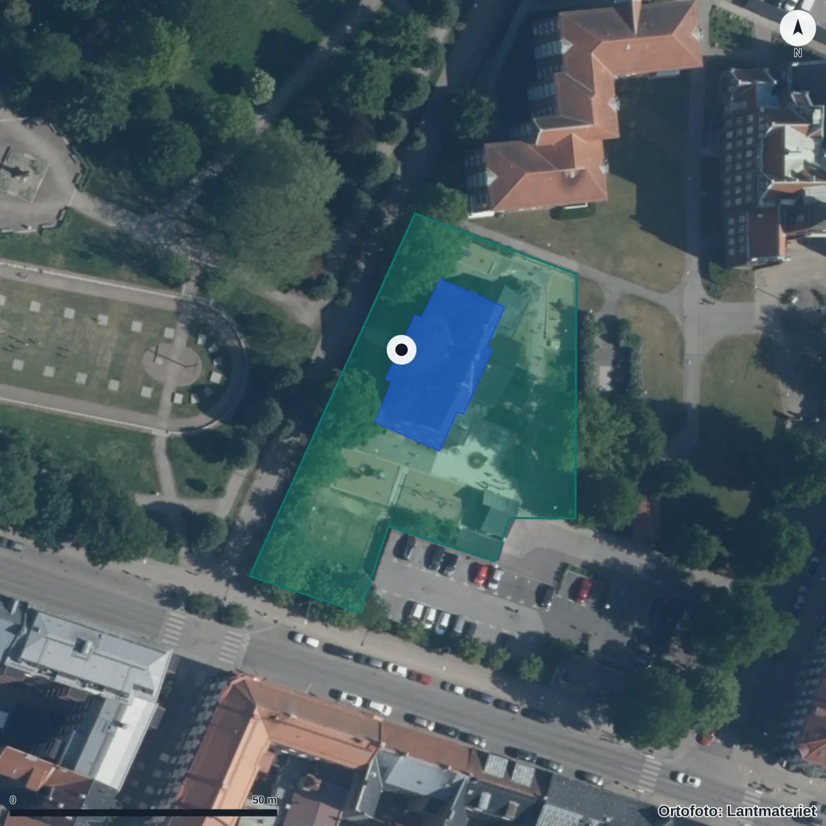 Flygbild över Lundegårdens Förskola, ortofoto från Lantmäteriet