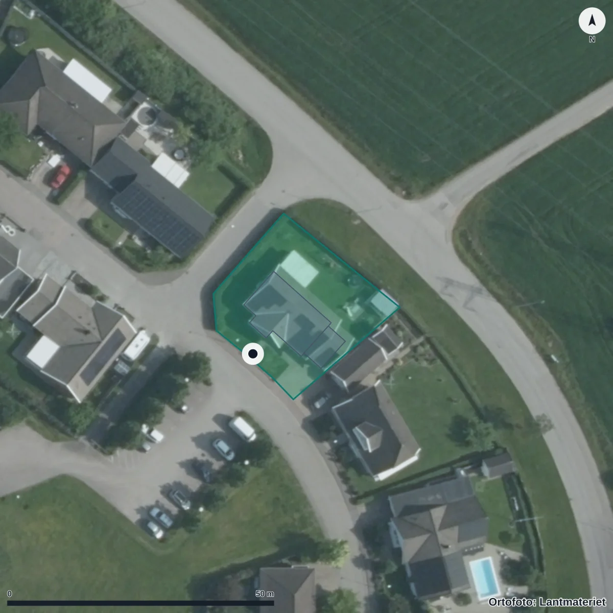 Flygbild över Fyllinge Förskola, ortofoto från Lantmäteriet