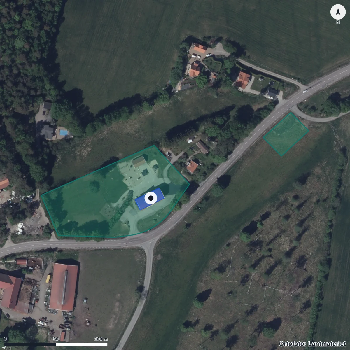 Flygbild över Starrkärrs Förskola, ortofoto från Lantmäteriet