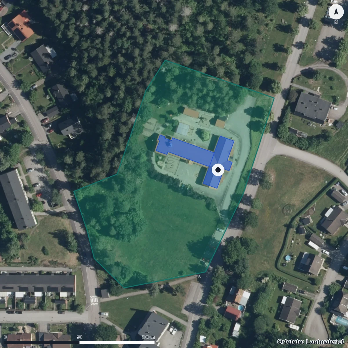Flygbild över Förskolan Björkliden, ortofoto från Lantmäteriet
