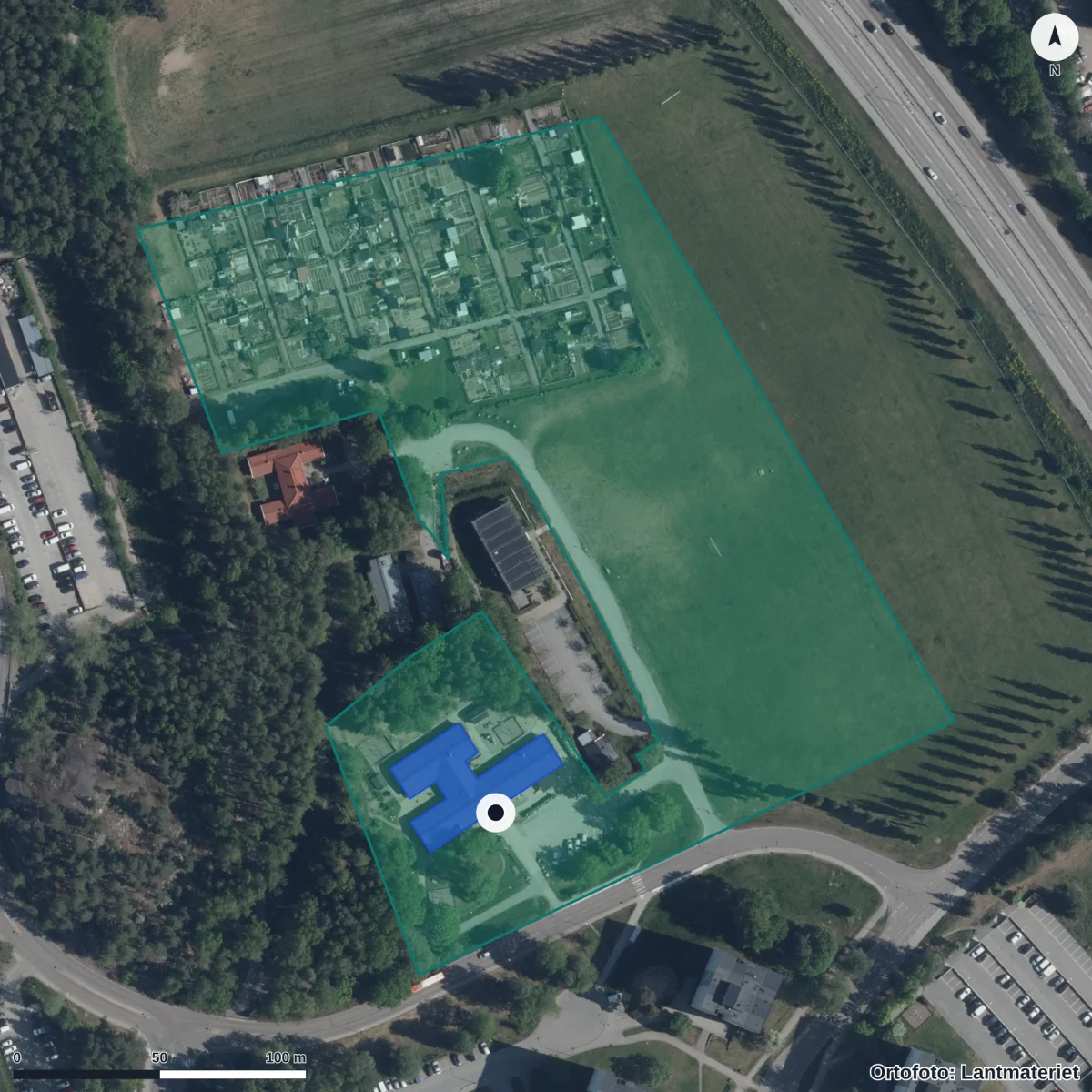 Flygbild över Halsbandet, ortofoto från Lantmäteriet