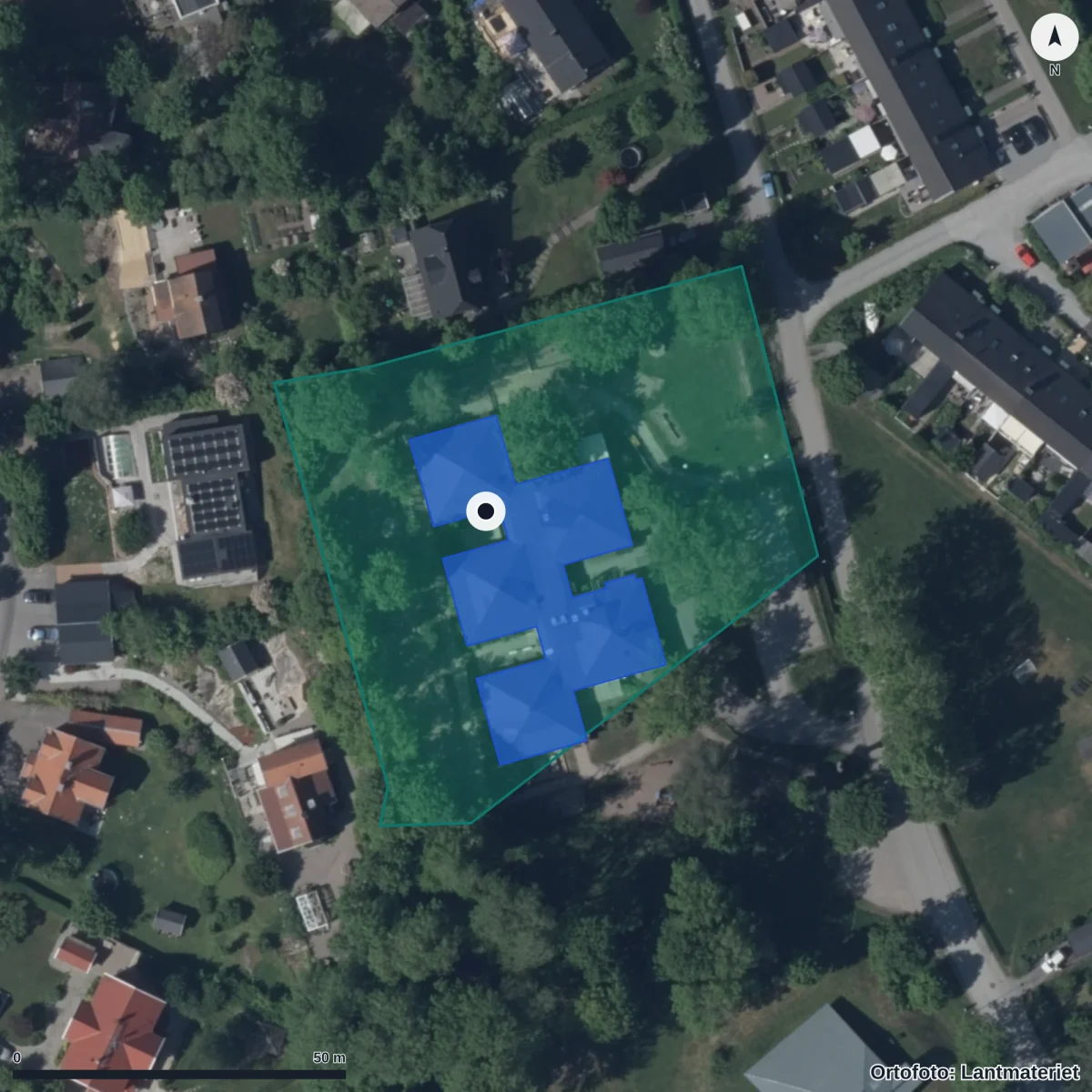Flygbild över Tuna Förskola, ortofoto från Lantmäteriet
