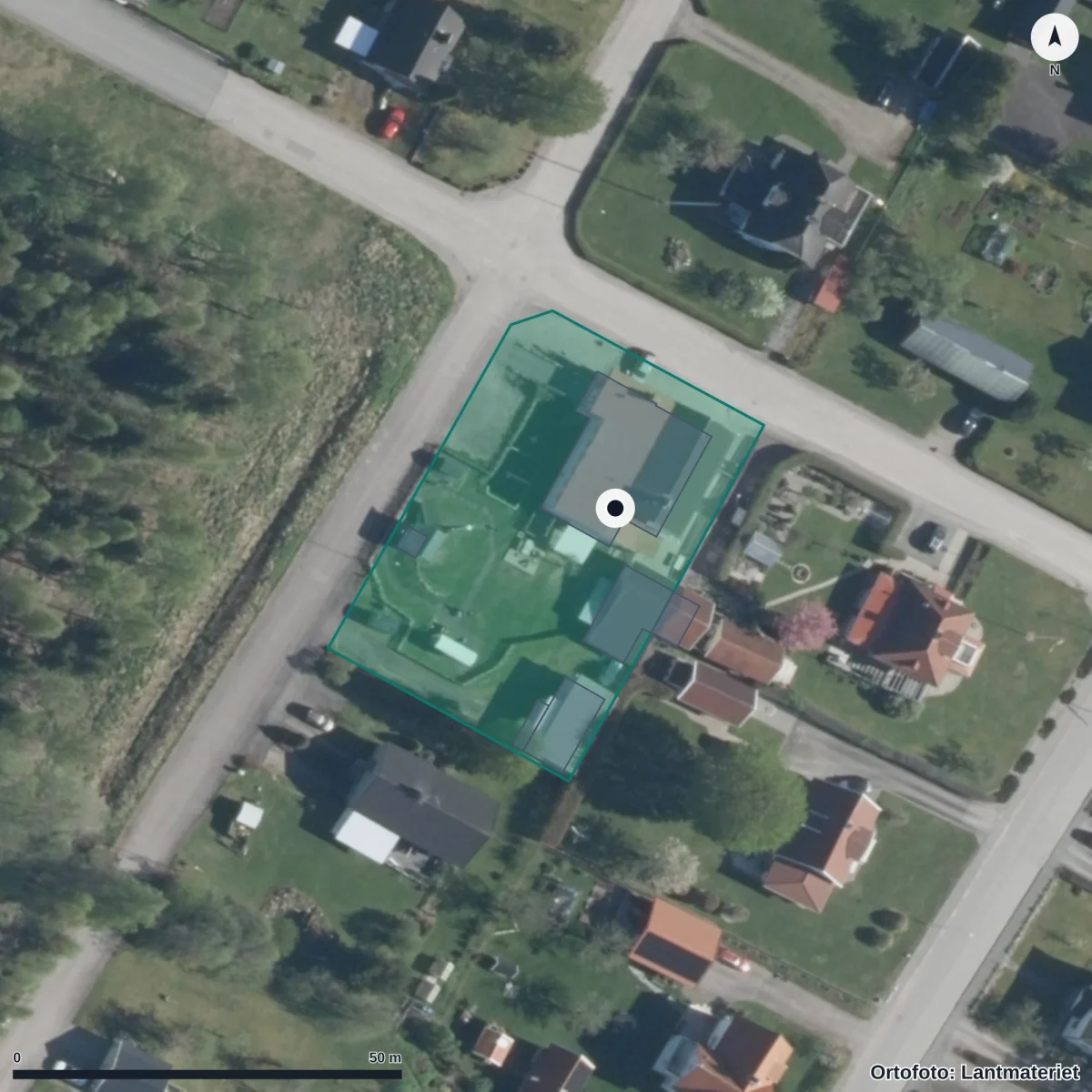 Flygbild över Dibber Vegby Förskola, ortofoto från Lantmäteriet