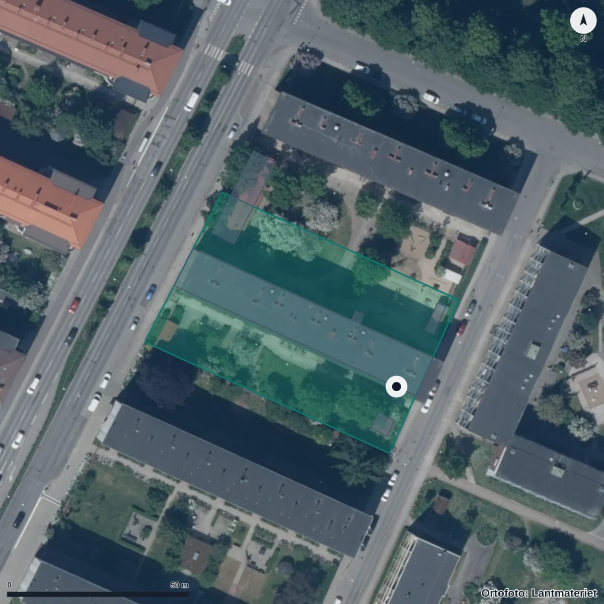 Flygbild över Förskolan Sorgenfri, ortofoto från Lantmäteriet