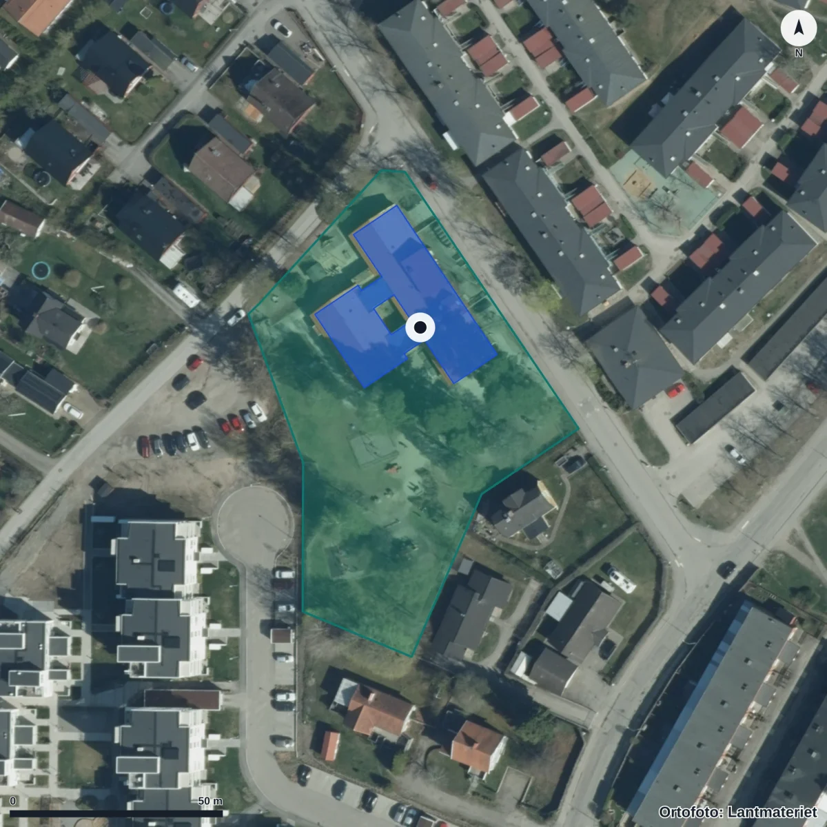 Flygbild över Gammeltorps Förskola, ortofoto från Lantmäteriet