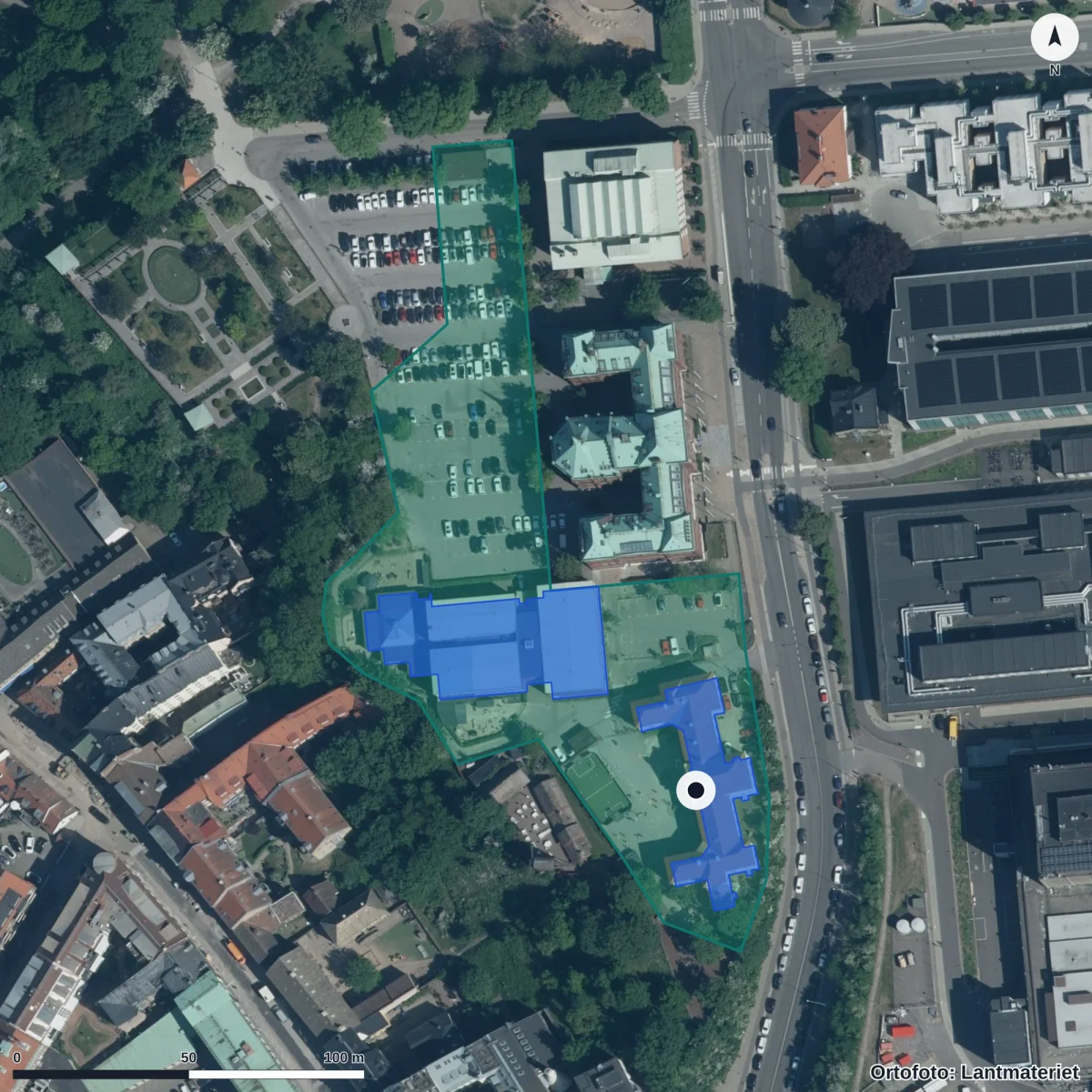 Flygbild över Vittra Förskola, ortofoto från Lantmäteriet