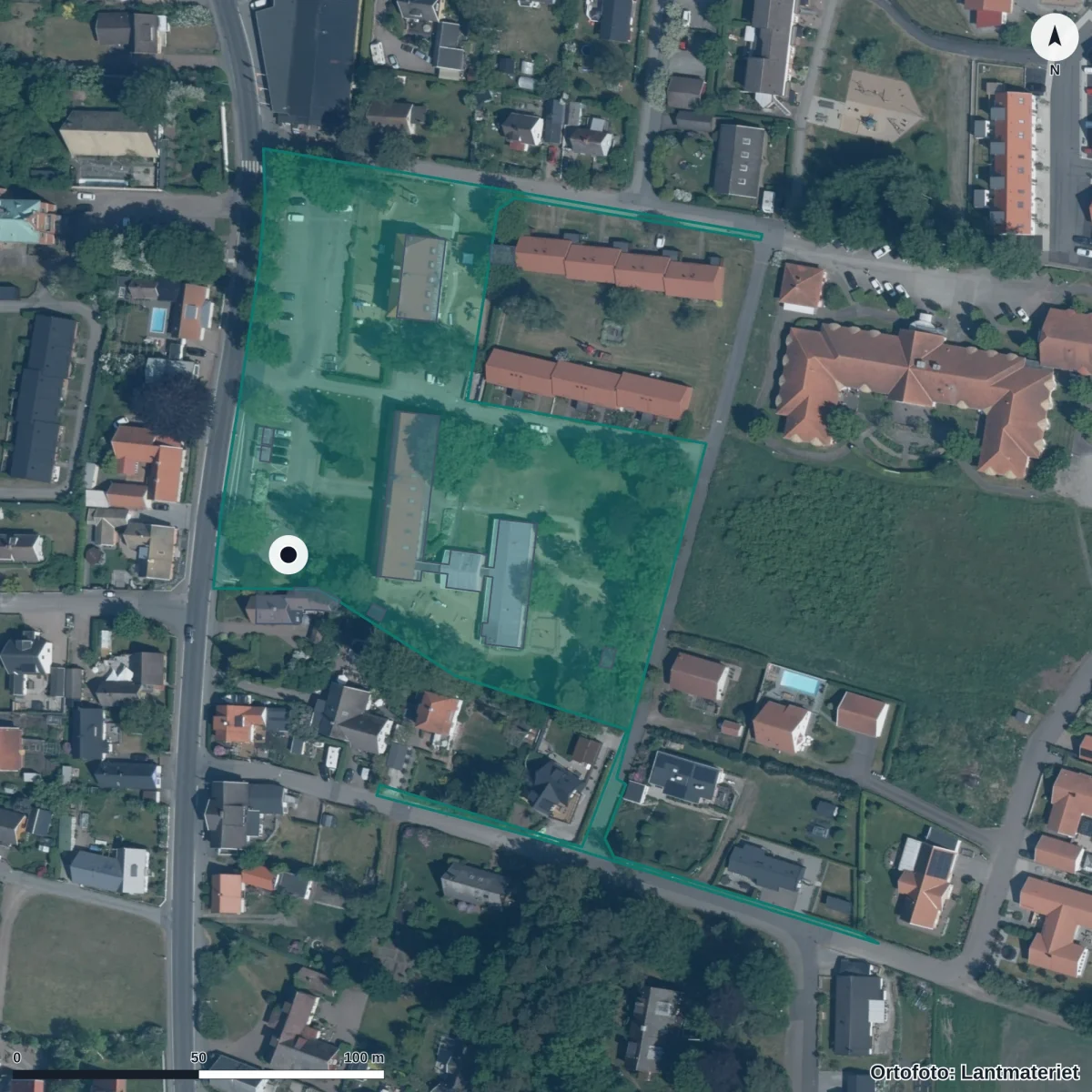 Flygbild över Havets Förskola, ortofoto från Lantmäteriet