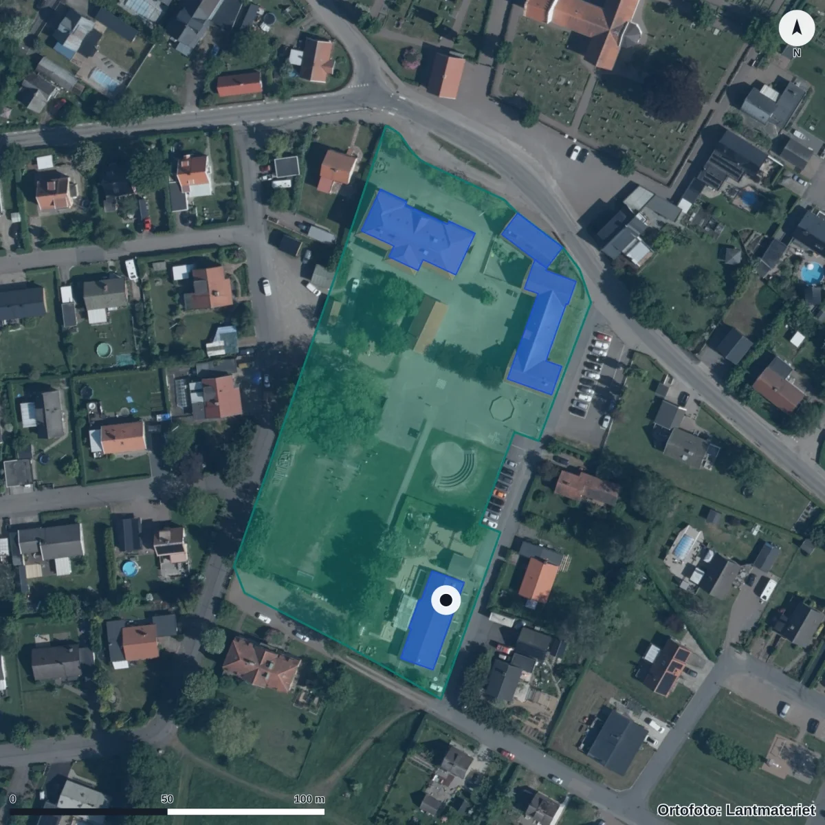 Flygbild över Kattarps Förskola, ortofoto från Lantmäteriet