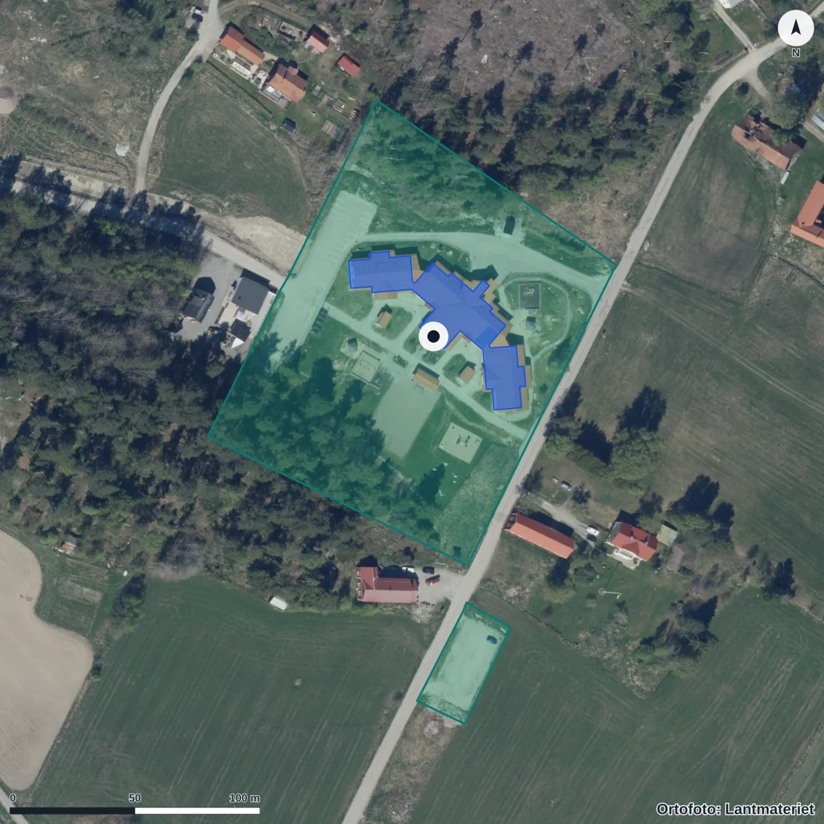 Flygbild över Skogsgläntans Förskola, ortofoto från Lantmäteriet