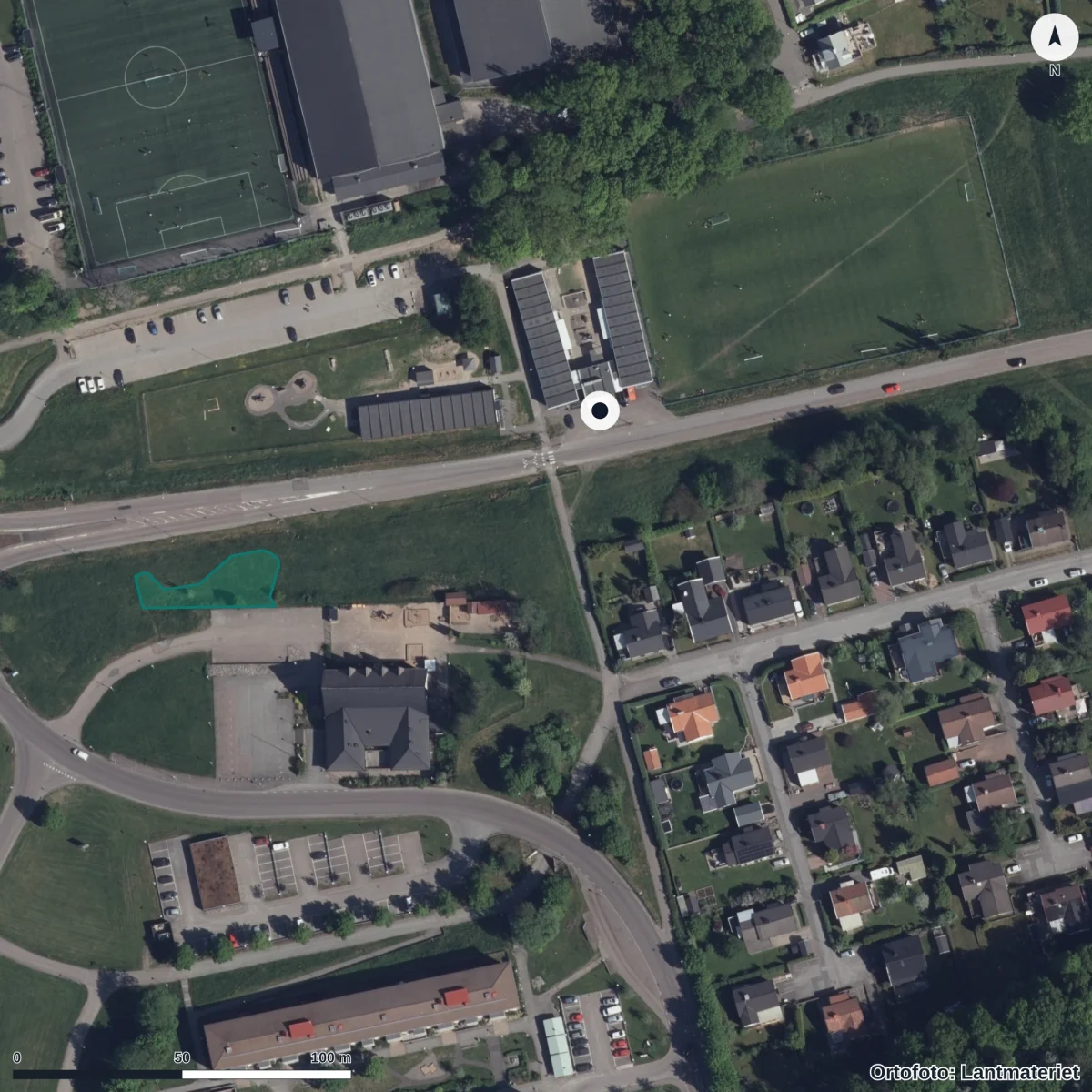Flygbild över Ugglumsledens Förskola, ortofoto från Lantmäteriet