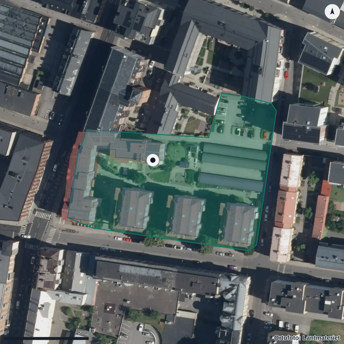 Flygbild över Kopparkypens Förskola, ortofoto från Lantmäteriet