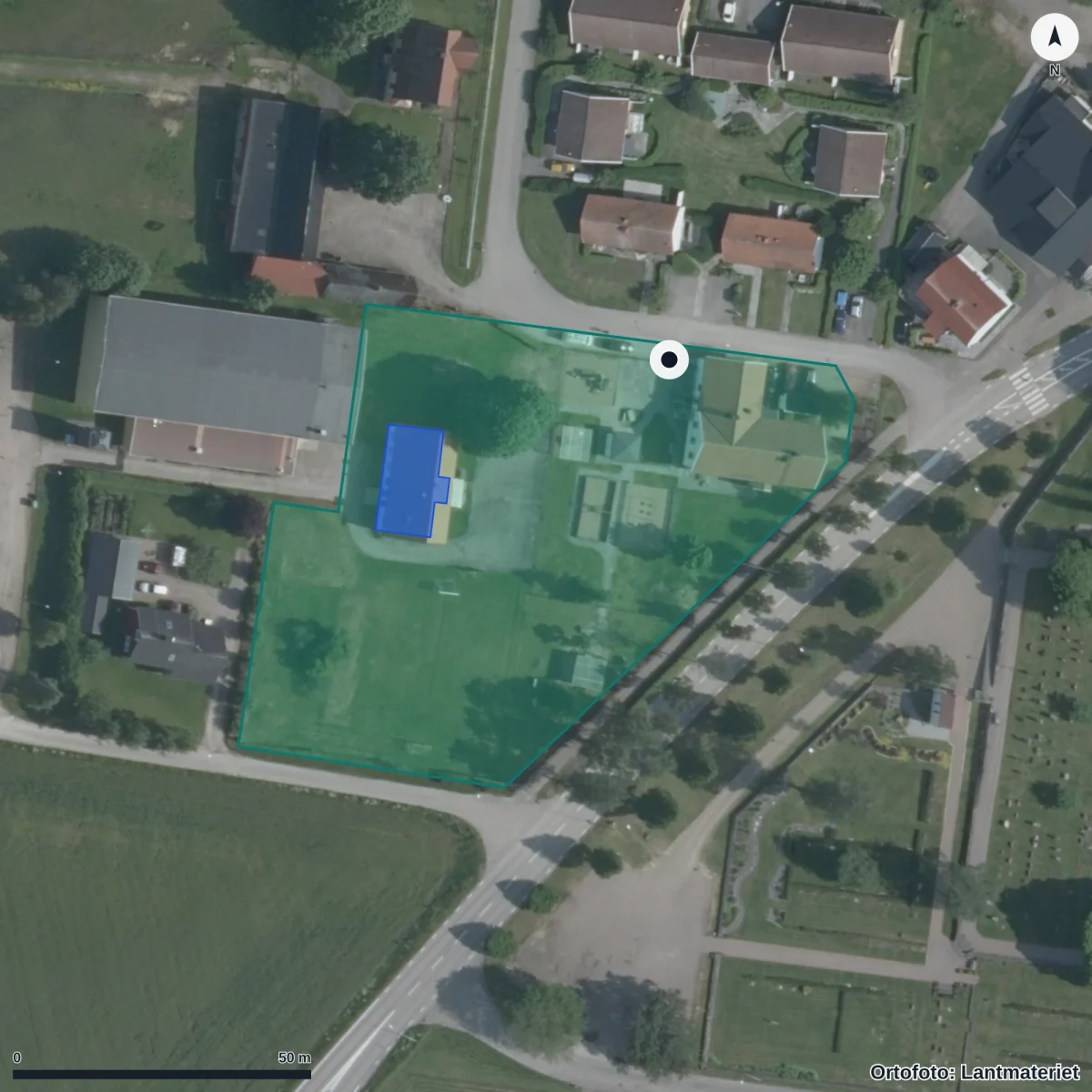 Flygbild över Slättåkra Förskola, ortofoto från Lantmäteriet