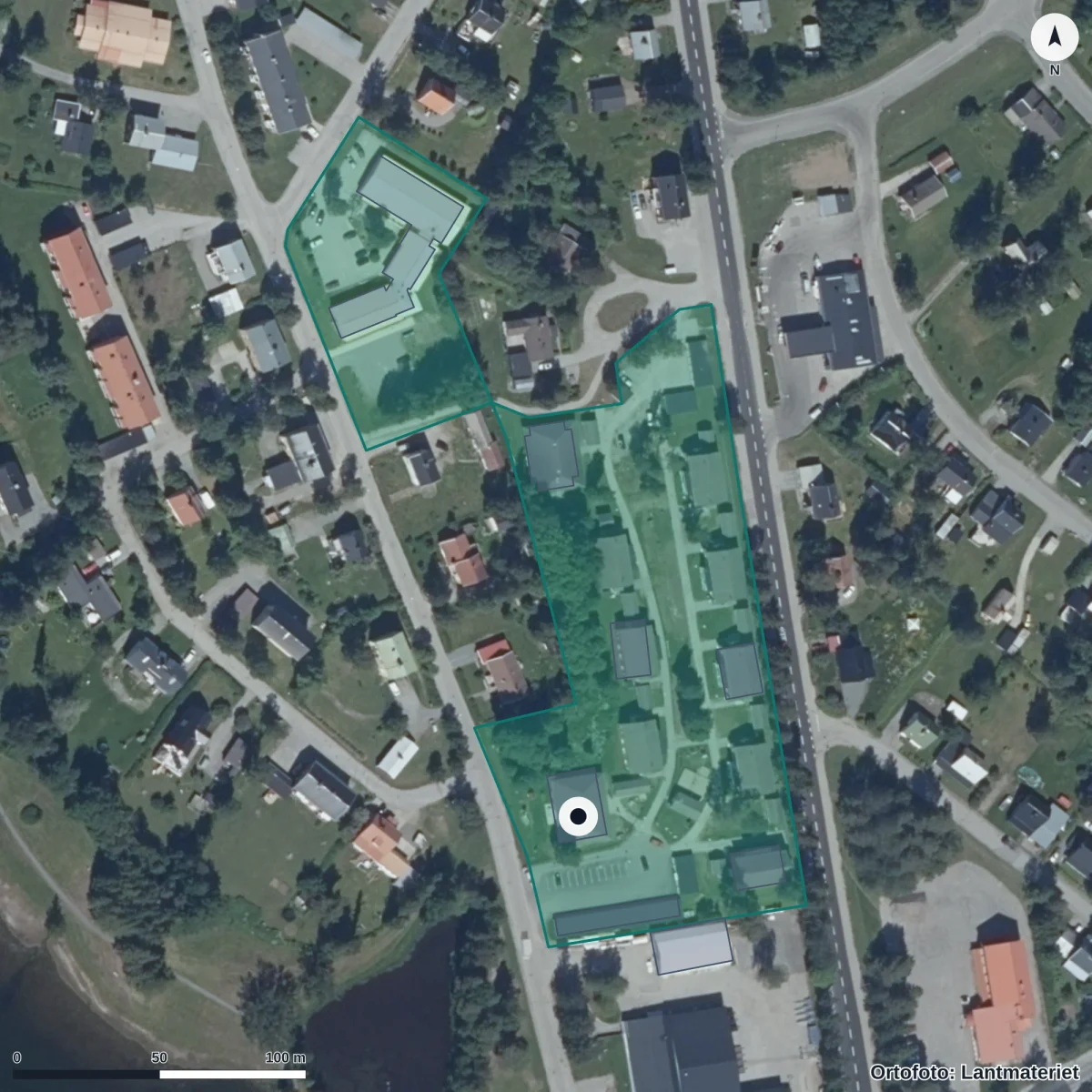 Flygbild över Villa Villekulla, ortofoto från Lantmäteriet