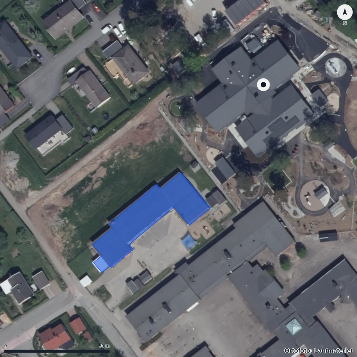 Flygbild över Kesbergets Förskola, ortofoto från Lantmäteriet