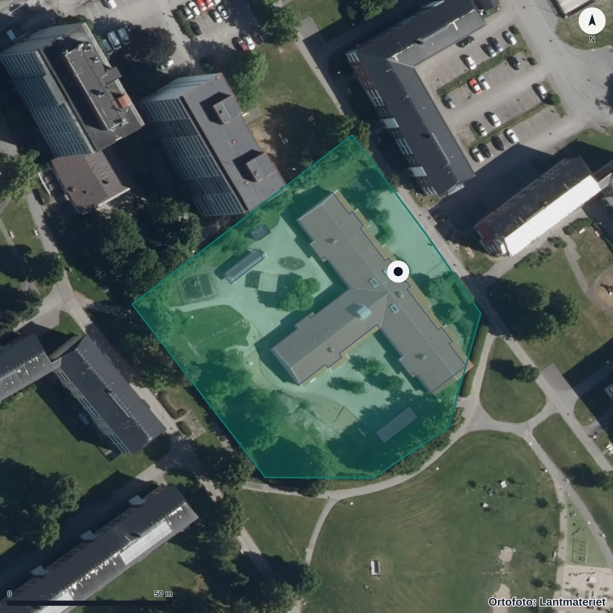 Flygbild över Önskestjärnans Förskola, ortofoto från Lantmäteriet