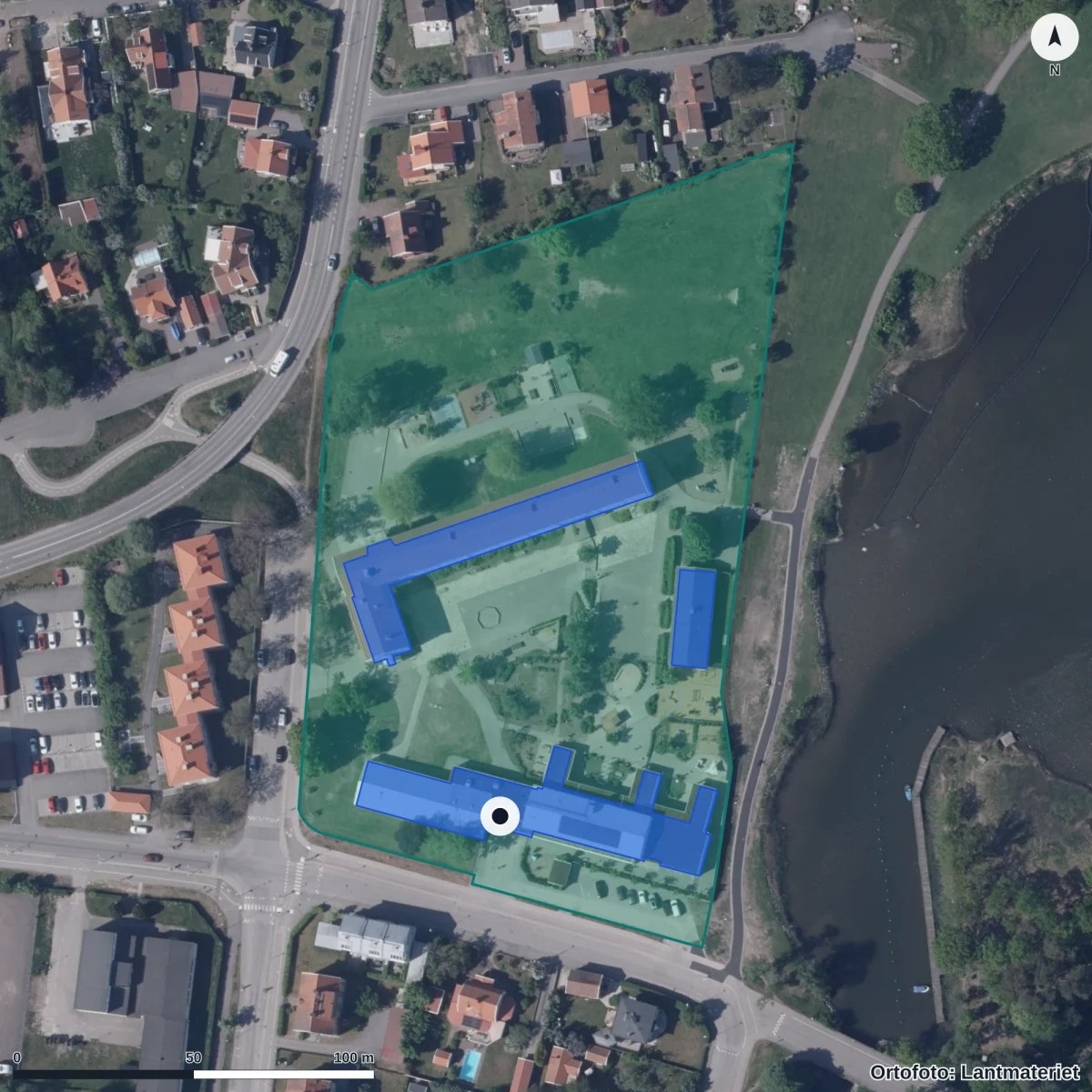 Flygbild över Förskolan Lindö, ortofoto från Lantmäteriet