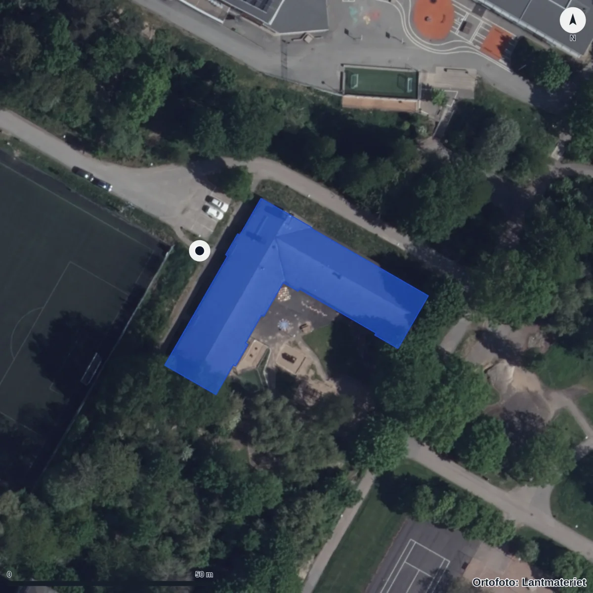 Flygbild över Wadköpingsgatan 157 Förskola, ortofoto från Lantmäteriet