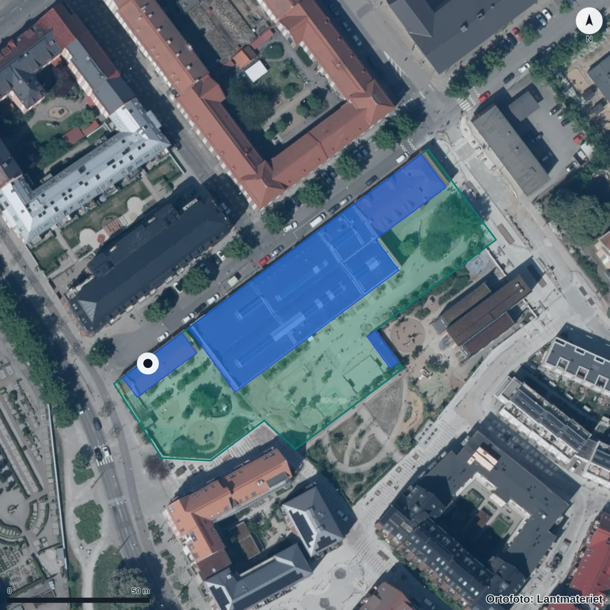 Flygbild över Bokens Förskola, ortofoto från Lantmäteriet