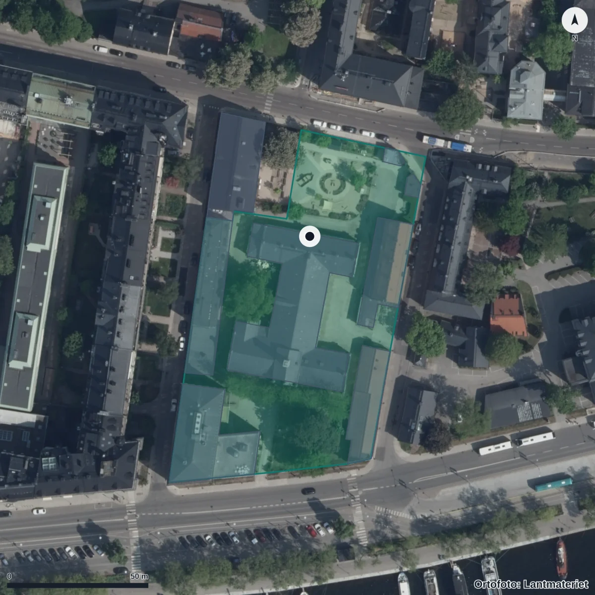 Flygbild över Förskolan Myntet, ortofoto från Lantmäteriet