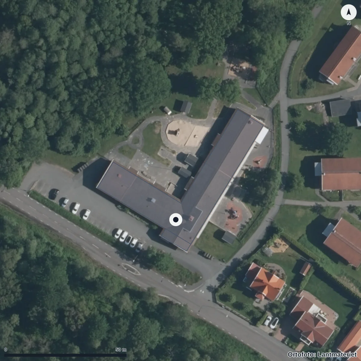 Flygbild över Lerhagens Förskola, ortofoto från Lantmäteriet