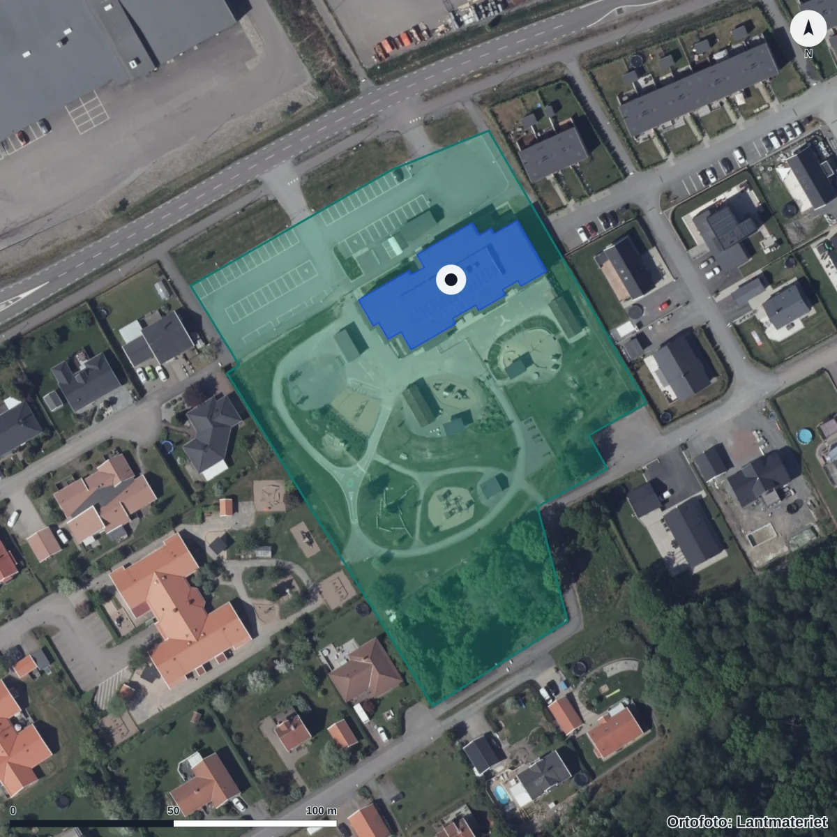 Flygbild över Svenstorps Förskola, ortofoto från Lantmäteriet