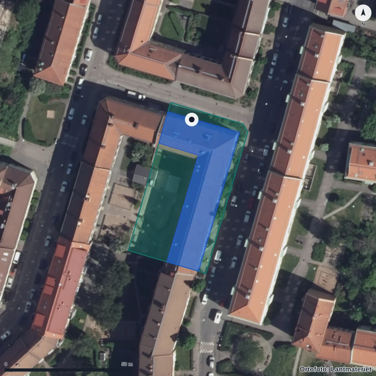 Flygbild över Svensksundsgatan 2 Förskola, ortofoto från Lantmäteriet