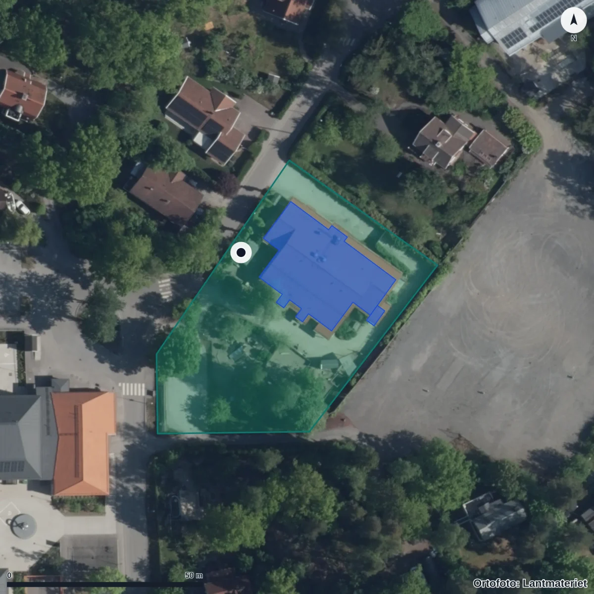 Flygbild över Förskolan Solliden, ortofoto från Lantmäteriet