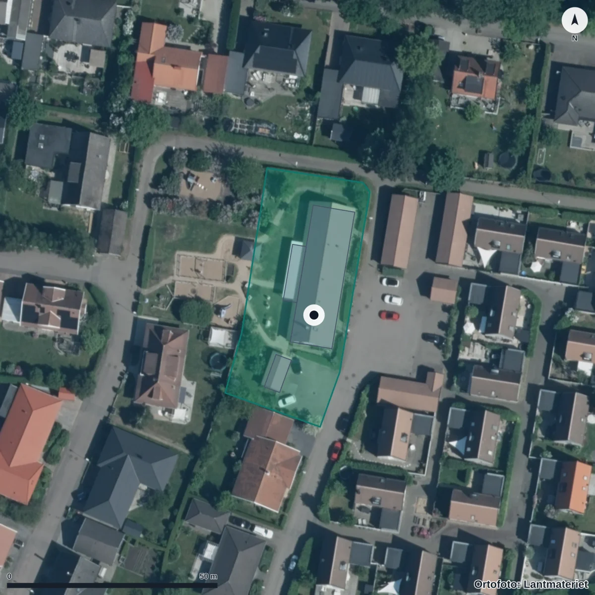 Flygbild över Skogsgläntans Förskola, ortofoto från Lantmäteriet