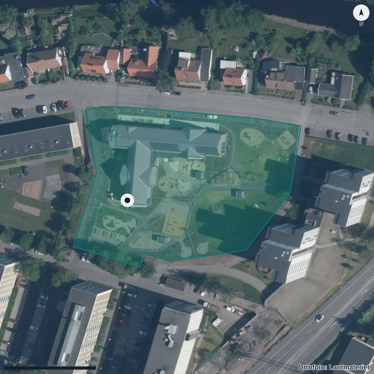 Flygbild över Tegelgården, ortofoto från Lantmäteriet