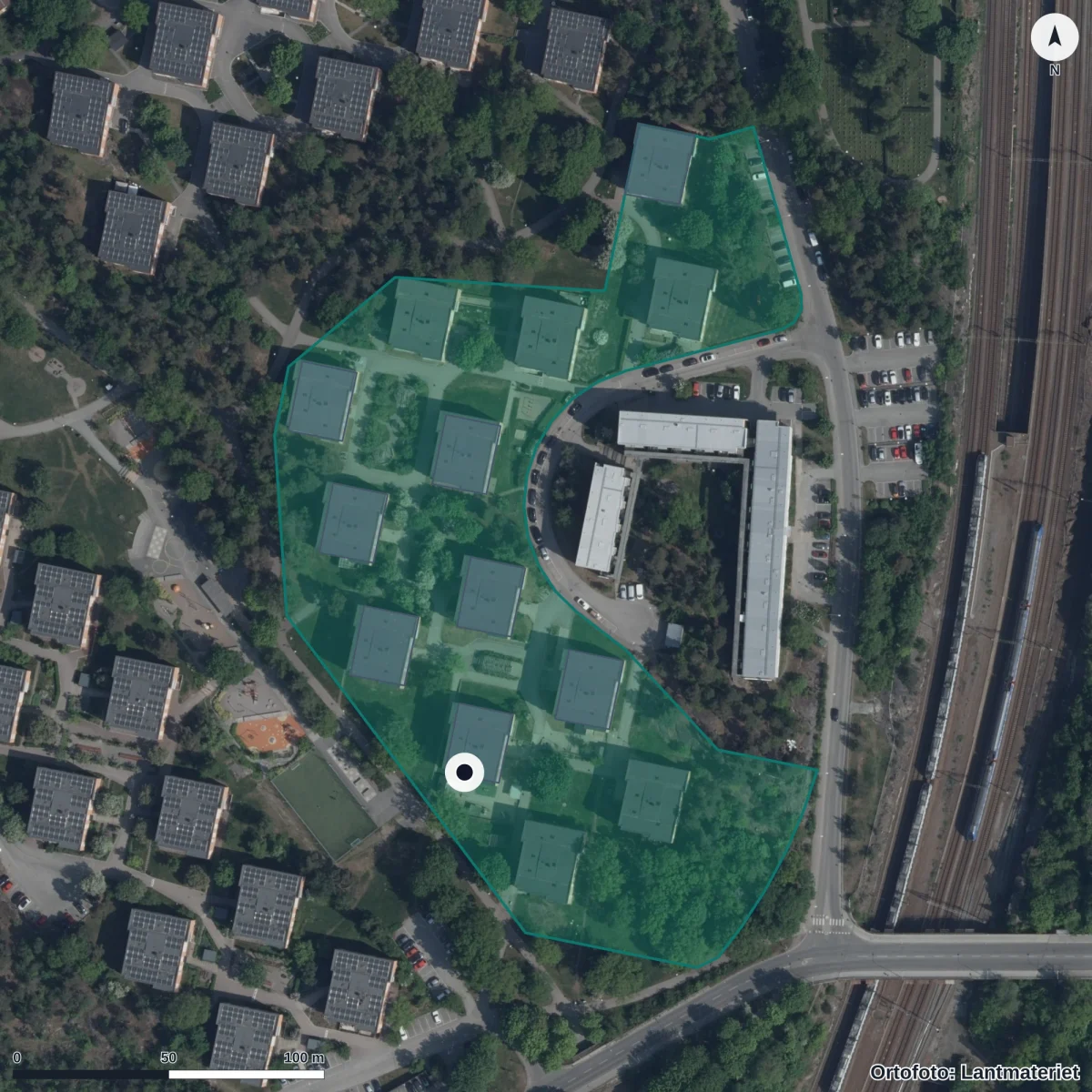 Flygbild över Tellusbarn Pusslet, ortofoto från Lantmäteriet