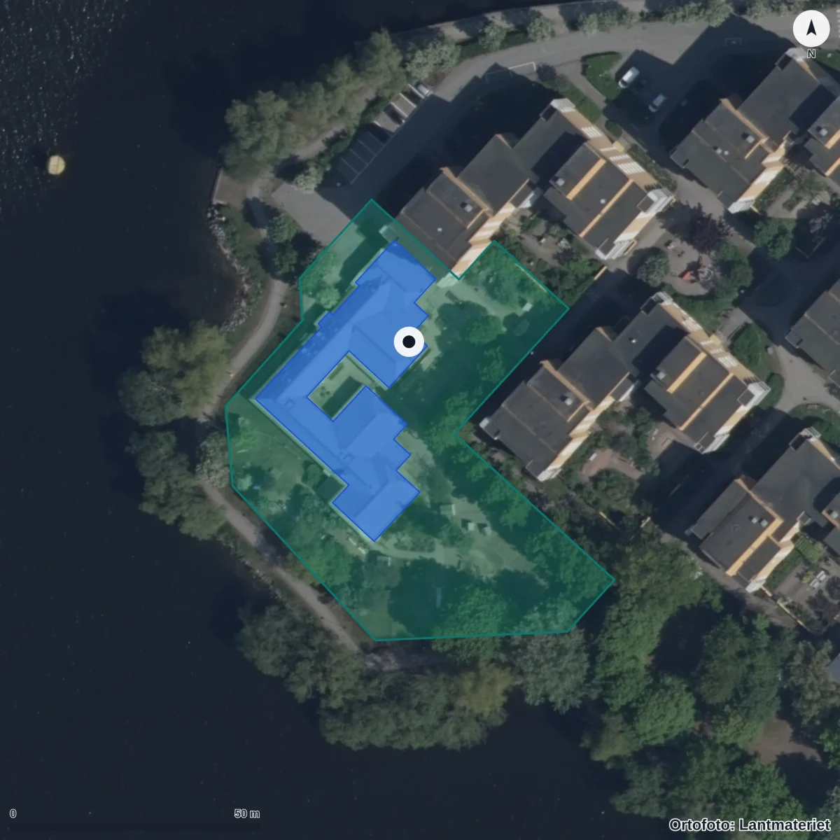 Flygbild över Förskolan Udden, ortofoto från Lantmäteriet