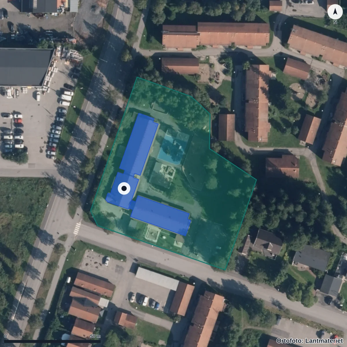 Flygbild över Förskolan Måttet, ortofoto från Lantmäteriet