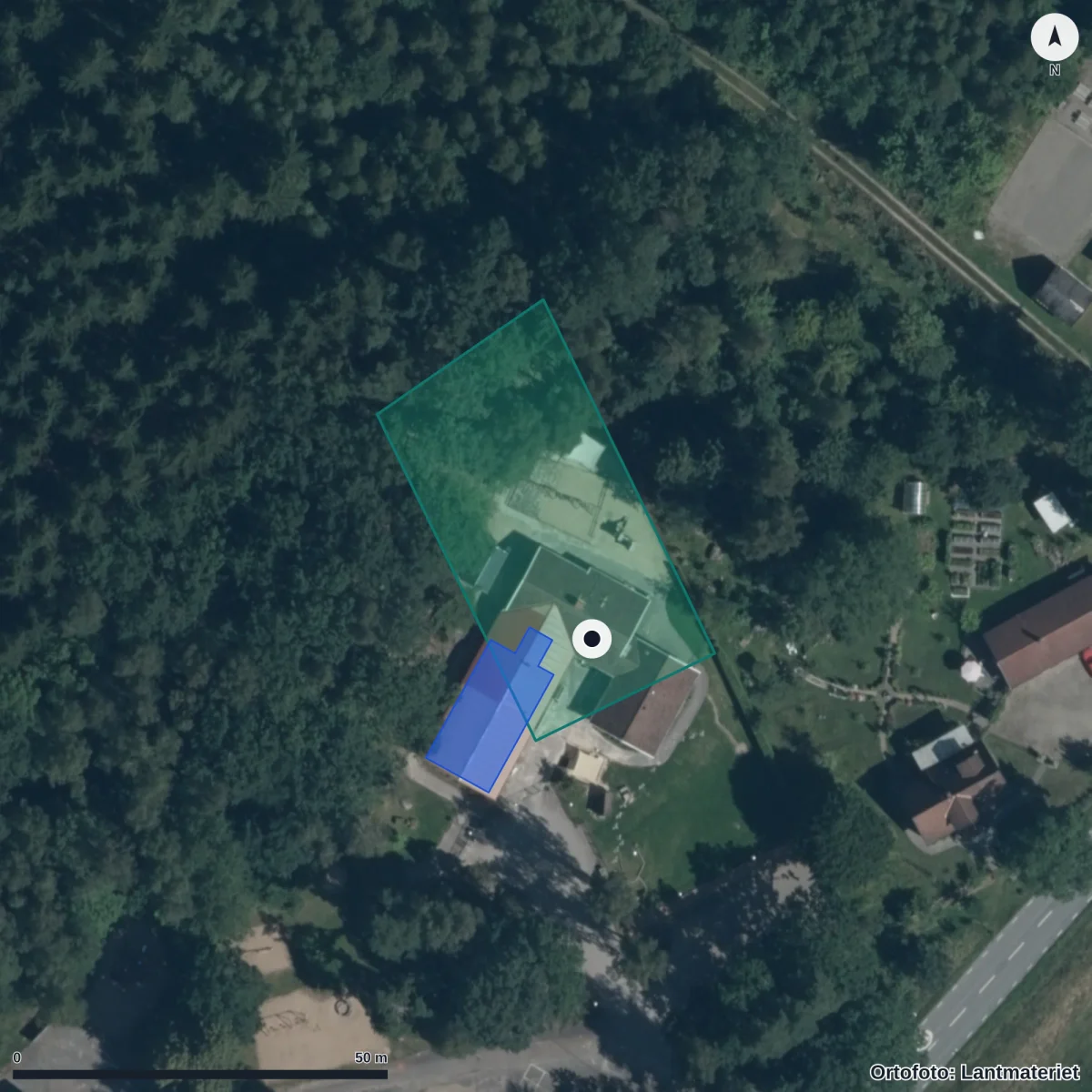 Flygbild över Lyckans Förskola, ortofoto från Lantmäteriet