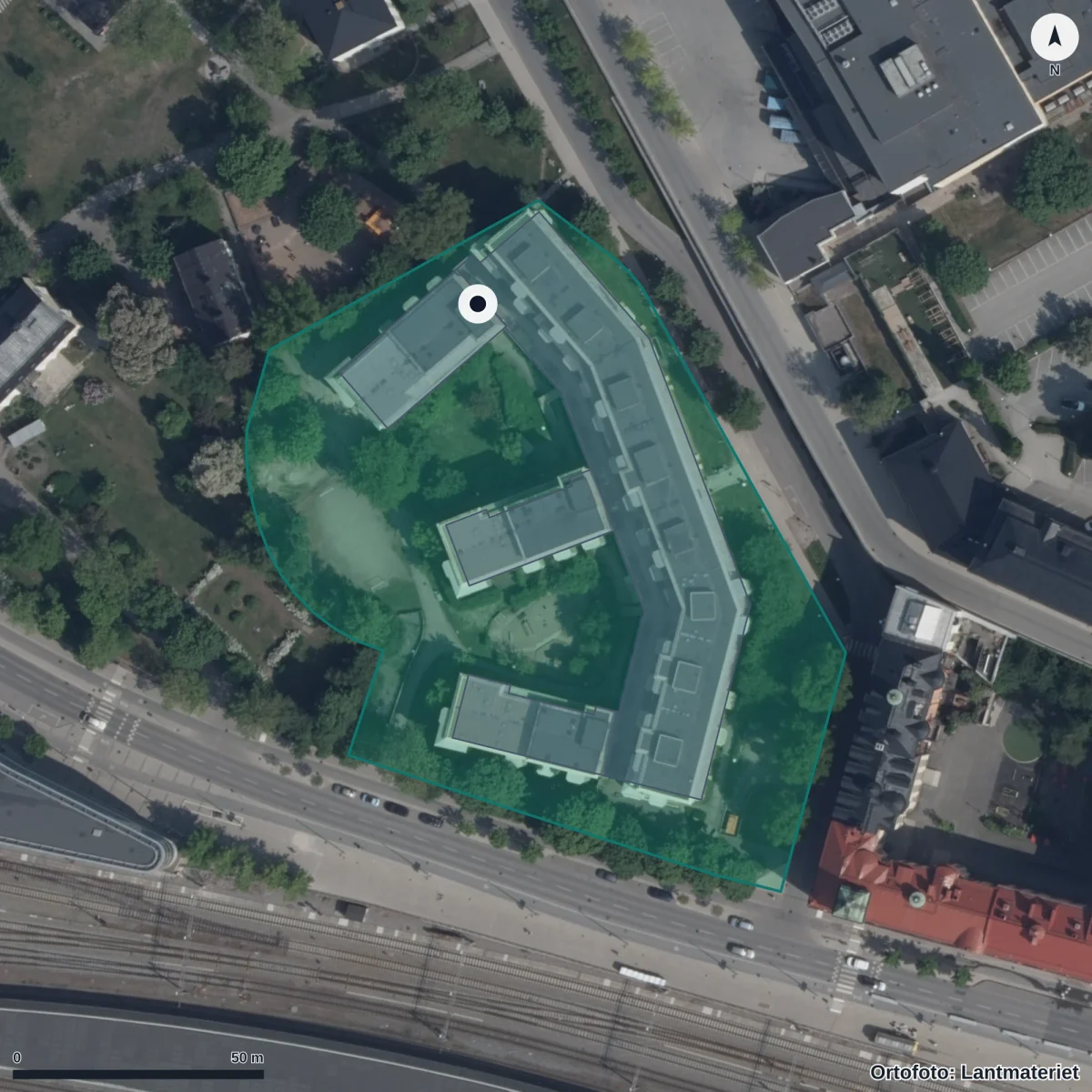 Flygbild över Förskolan Resedan, ortofoto från Lantmäteriet