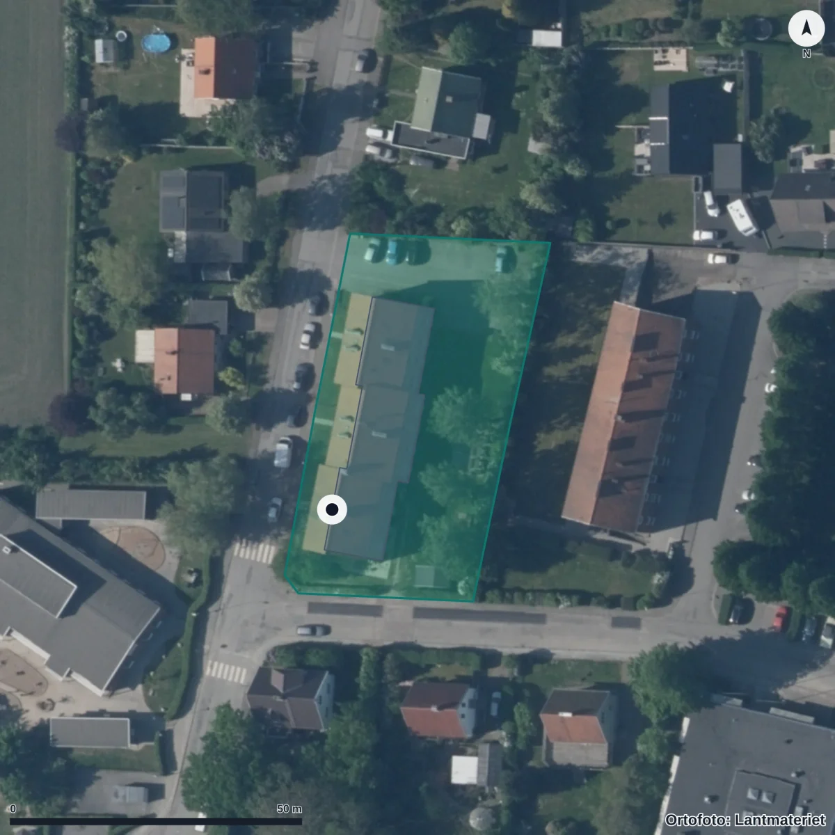 Flygbild över Klagstorps Förskola, ortofoto från Lantmäteriet